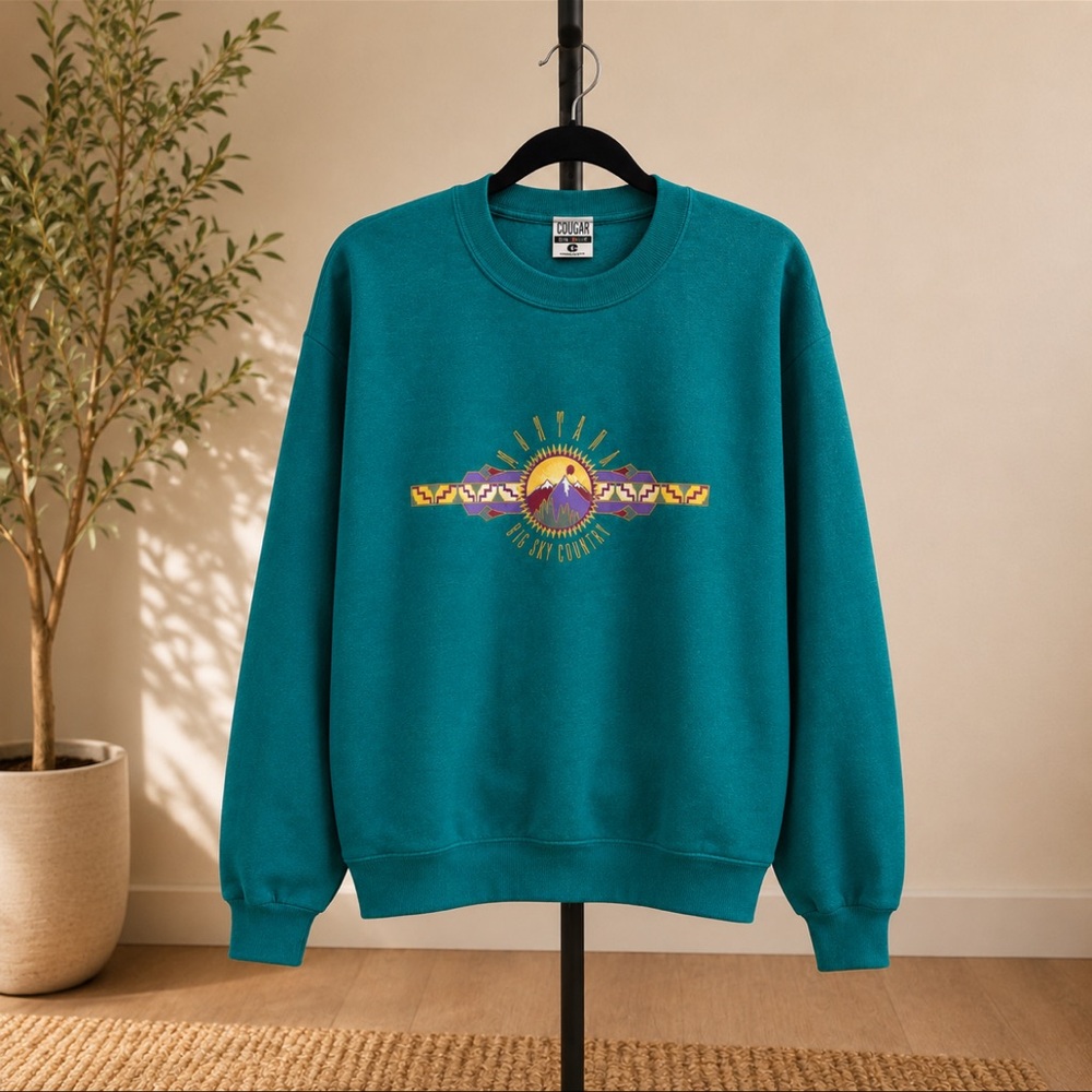 Vintage USA Made Gopher Sport Big Sky Country Graphic Sweatshirt Teal